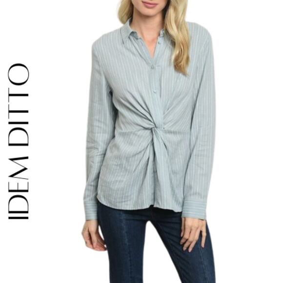 IDEM DITTO Blue & White Pinstripe Chambray Blouse, S, NWT! - Picture 1 of 10